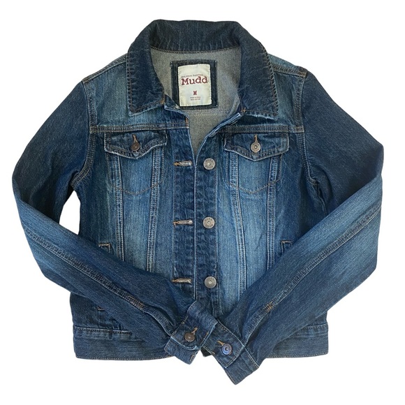 Mudd button up long sleeve collared denim jean jacket women’s size M - Picture 8 of 9